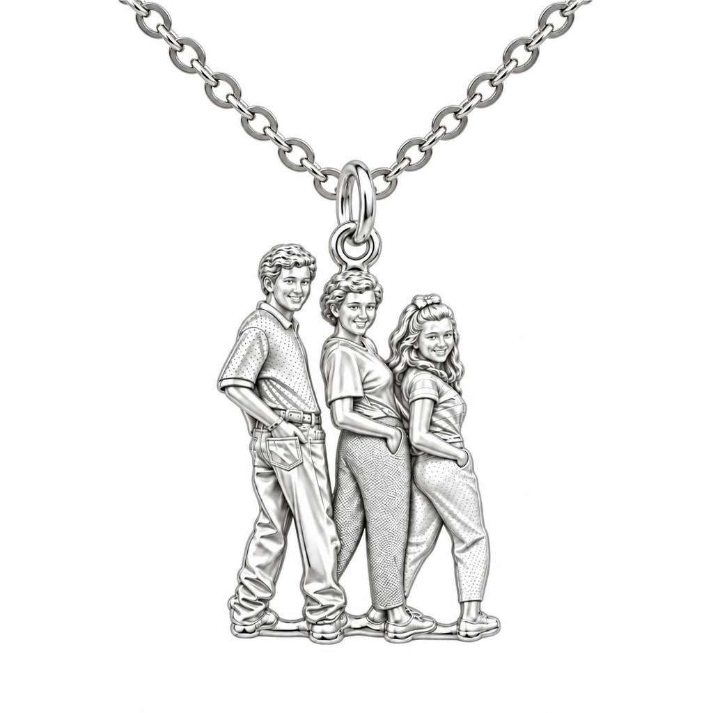 Custom Family Portrait Charm Necklace Set – silver, front view