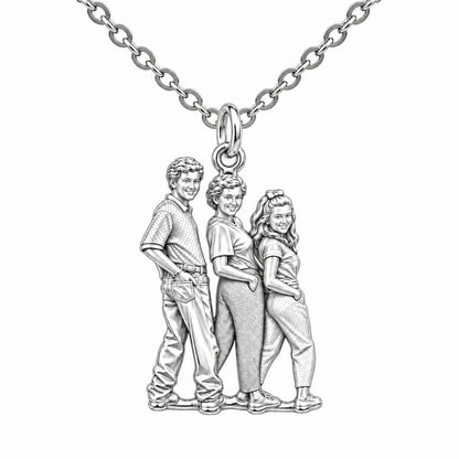 Custom Family Portrait Charm Necklace Set – silver, front view