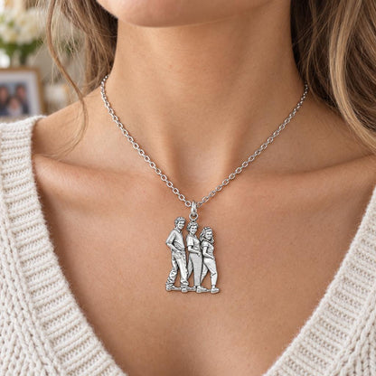 Custom Family Portrait Charm Necklace Set – worn / in use