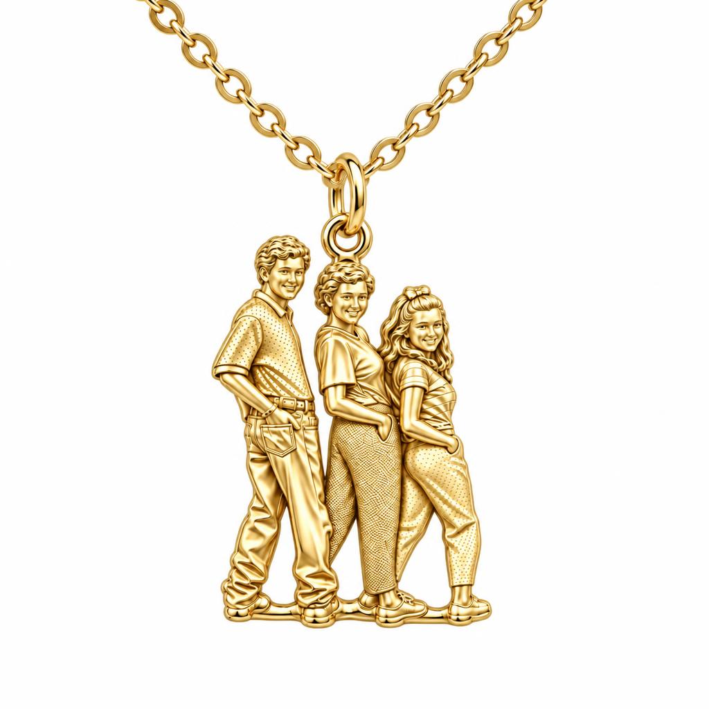 Custom Family Portrait Charm Necklace Set – 18K gold, front view