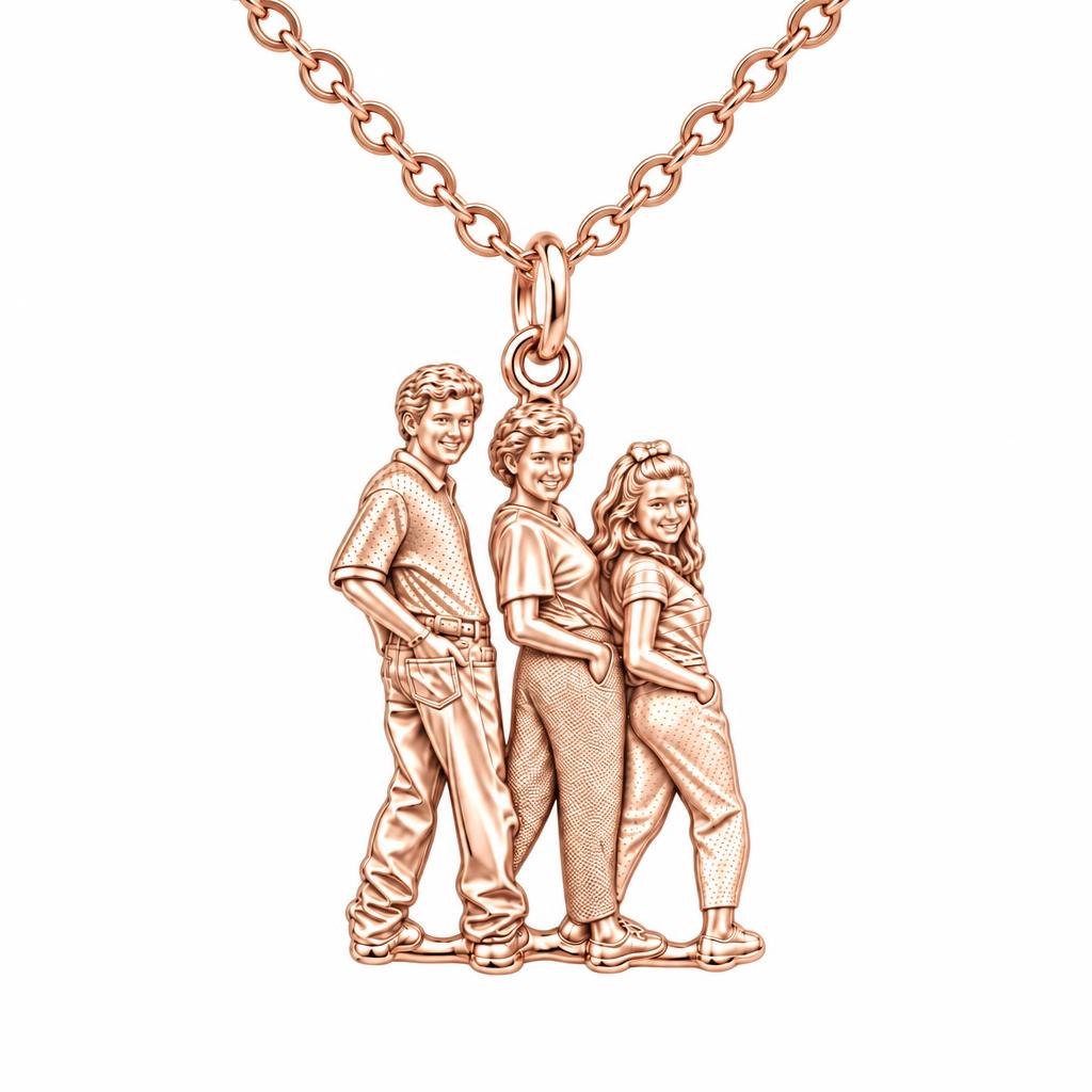 Custom Family Portrait Charm Necklace Set – rose gold, front view