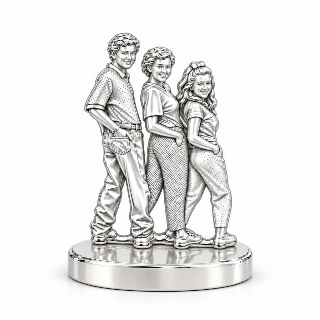 Custom Family Portrait Keepsake Plaque – silver, front view