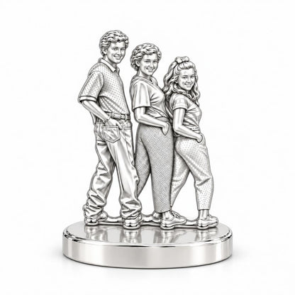 Custom Family Portrait Keepsake Plaque – silver, front view