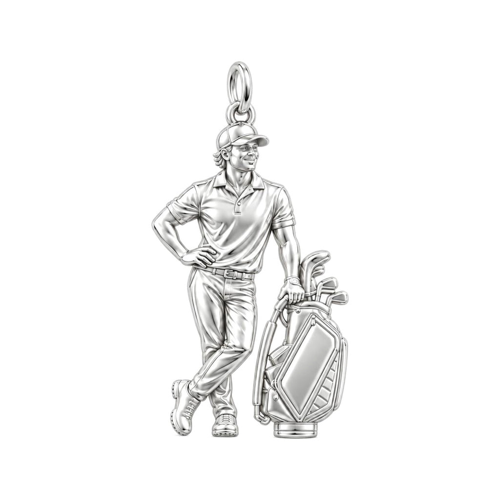 Custom Golfer Charm – Personalized Dad Gift – silver charm, front view
