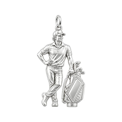 Custom Golfer Charm – Personalized Dad Gift – silver charm, front view