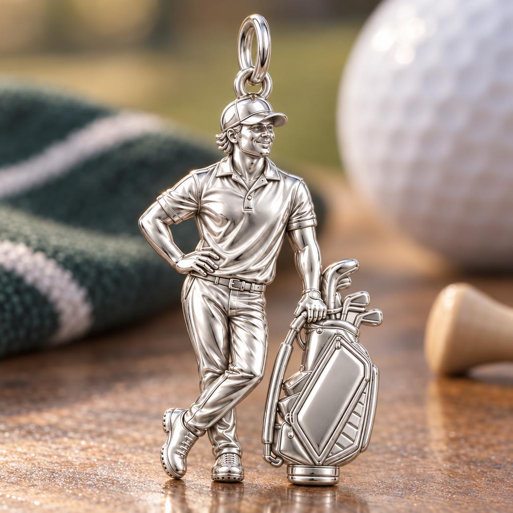 Custom Golfer Charm – Personalized Dad Gift – macro detail of the charm