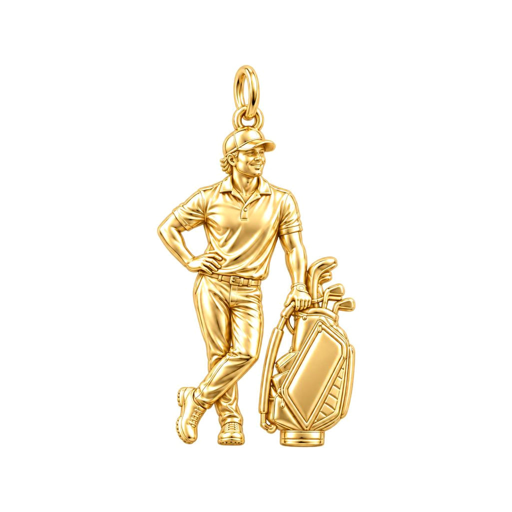 Custom Golfer Charm – Personalized Dad Gift – 18K gold charm, front view