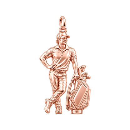 Custom Golfer Charm – Personalized Dad Gift – rose gold charm, front view