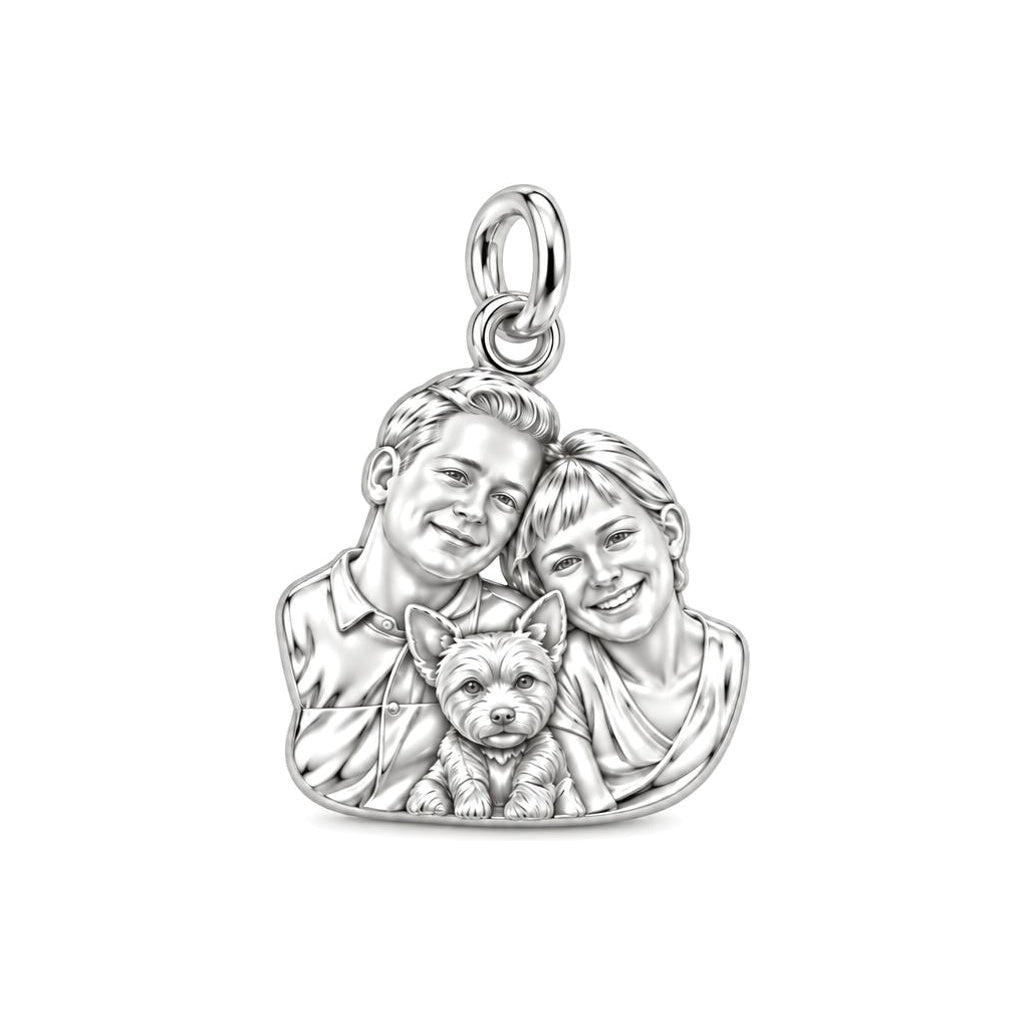 Custom Hand Sculpted Portrait Charm Bracelet – Personalized Gift – silver charm, front view