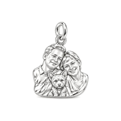Custom Hand Sculpted Portrait Charm Bracelet – Personalized Gift – silver charm, front view