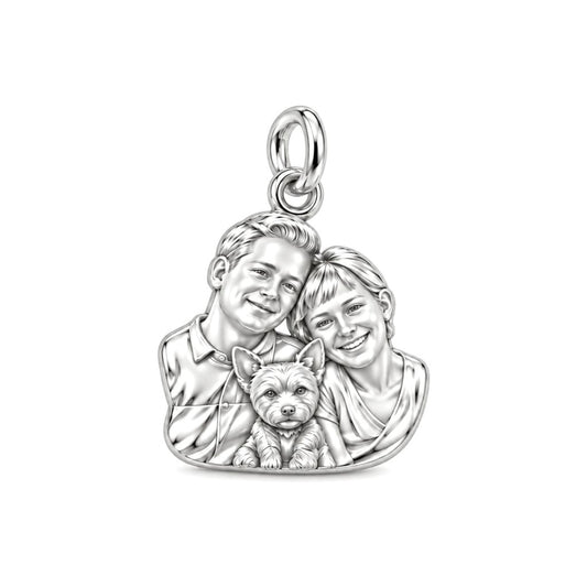Custom Hand Sculpted Portrait Charm Bracelet – Personalized Gift – silver charm, front view