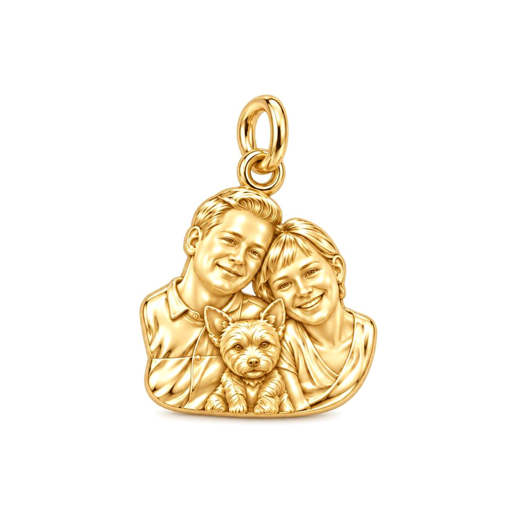 Custom Hand Sculpted Portrait Charm Bracelet – Personalized Gift – 18K gold charm, front view