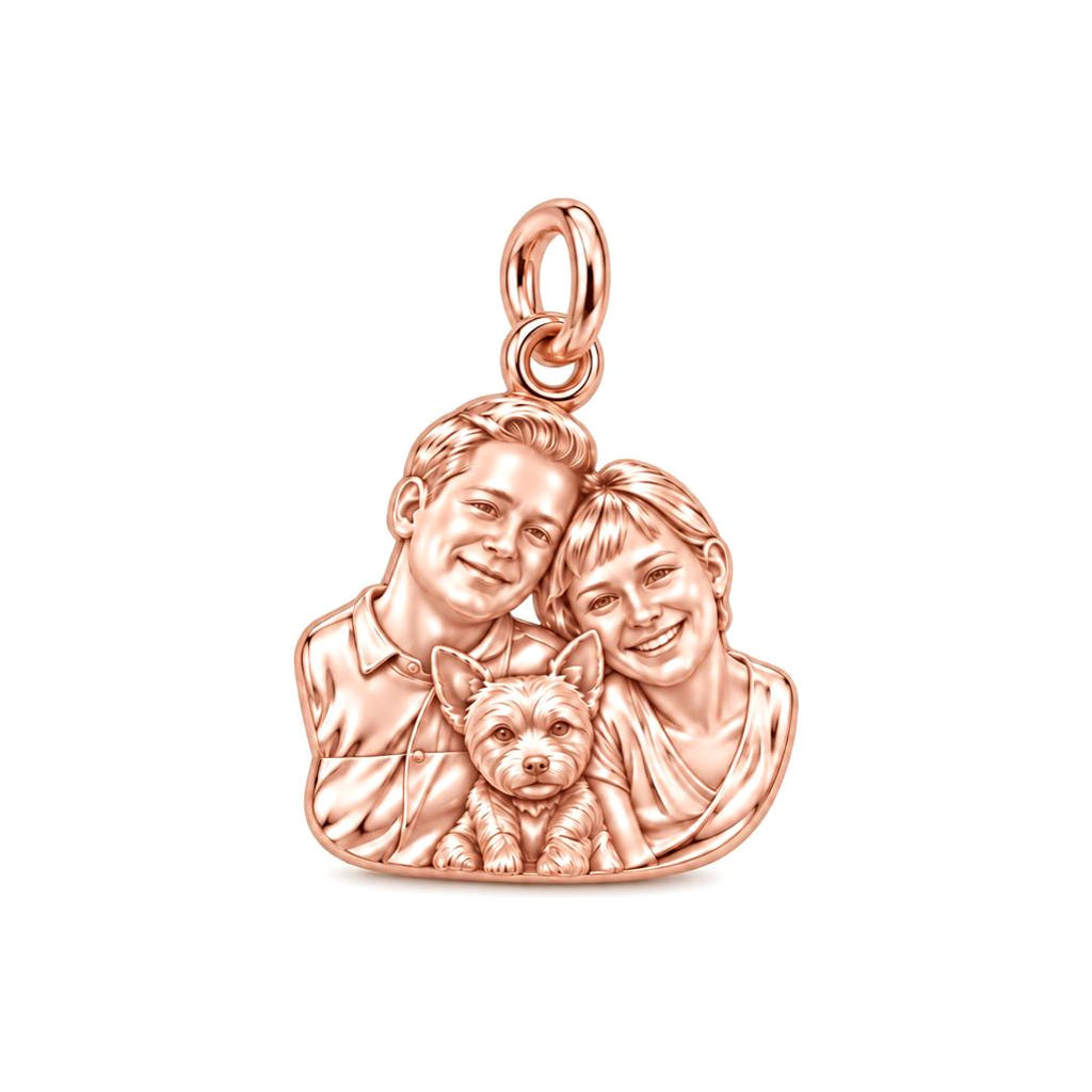 Custom Hand Sculpted Portrait Charm Bracelet – Personalized Gift – rose gold charm, front view