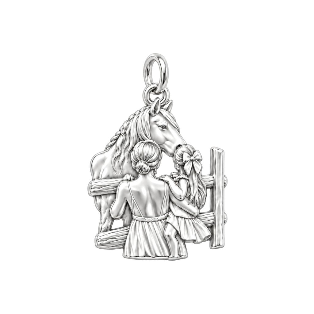 Custom Mother & Daughter Horse Photo Charm – silver charm, front view