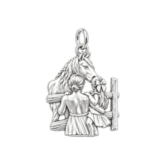 Custom Mother & Daughter Horse Photo Charm – silver charm, front view