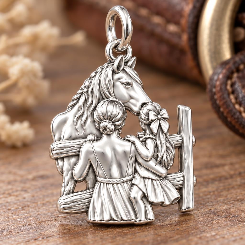 Custom Mother & Daughter Horse Photo Charm – macro detail of the charm