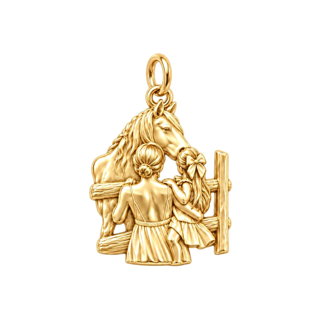 Custom Mother & Daughter Horse Photo Charm – 18K gold charm, front view