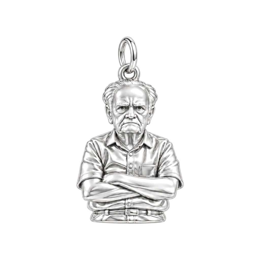 Custom Portrait Bust Charm Bracelet – Personalized Dad Gift – silver charm, front view