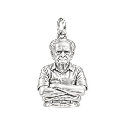 Custom Portrait Bust Charm Bracelet – Personalized Dad Gift – silver charm, front view