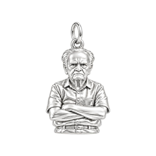Custom Portrait Bust Charm Bracelet – Personalized Dad Gift – silver charm, front view