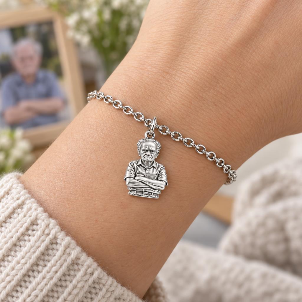Custom Portrait Bust Charm Bracelet Set – worn / in use