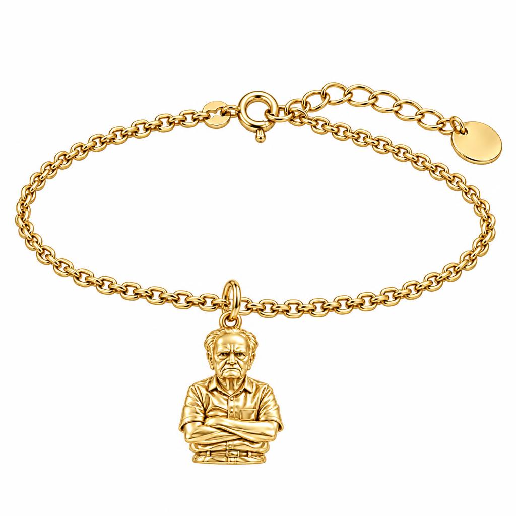 Custom Portrait Bust Charm Bracelet Set – 18K gold, front view