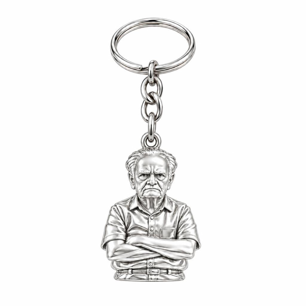 Custom Portrait Bust Charm Keychain – silver, front view