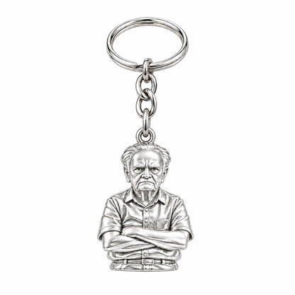 Custom Portrait Bust Charm Keychain – silver, front view