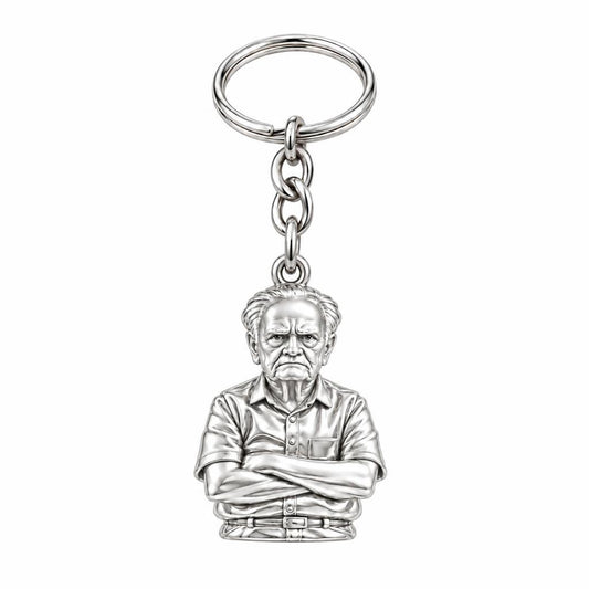 Custom Portrait Bust Charm Keychain – silver, front view