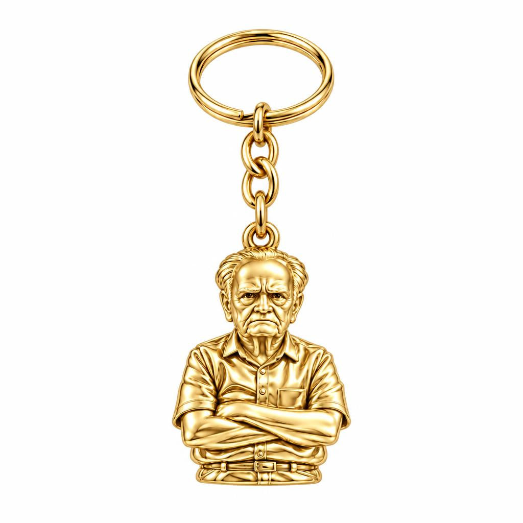 Custom Portrait Bust Charm Keychain – 18K gold, front view