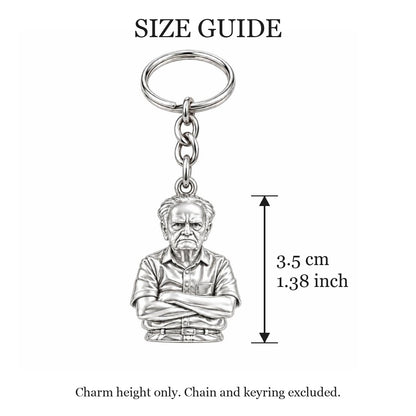 Custom Portrait Bust Charm Keychain – size guide, 3.5 cm (1.38 in) charm, chain and keyring excluded