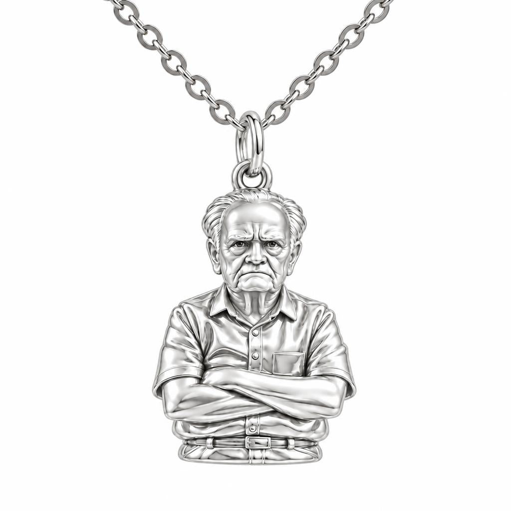 Custom Portrait Bust Charm Necklace Set – silver, front view
