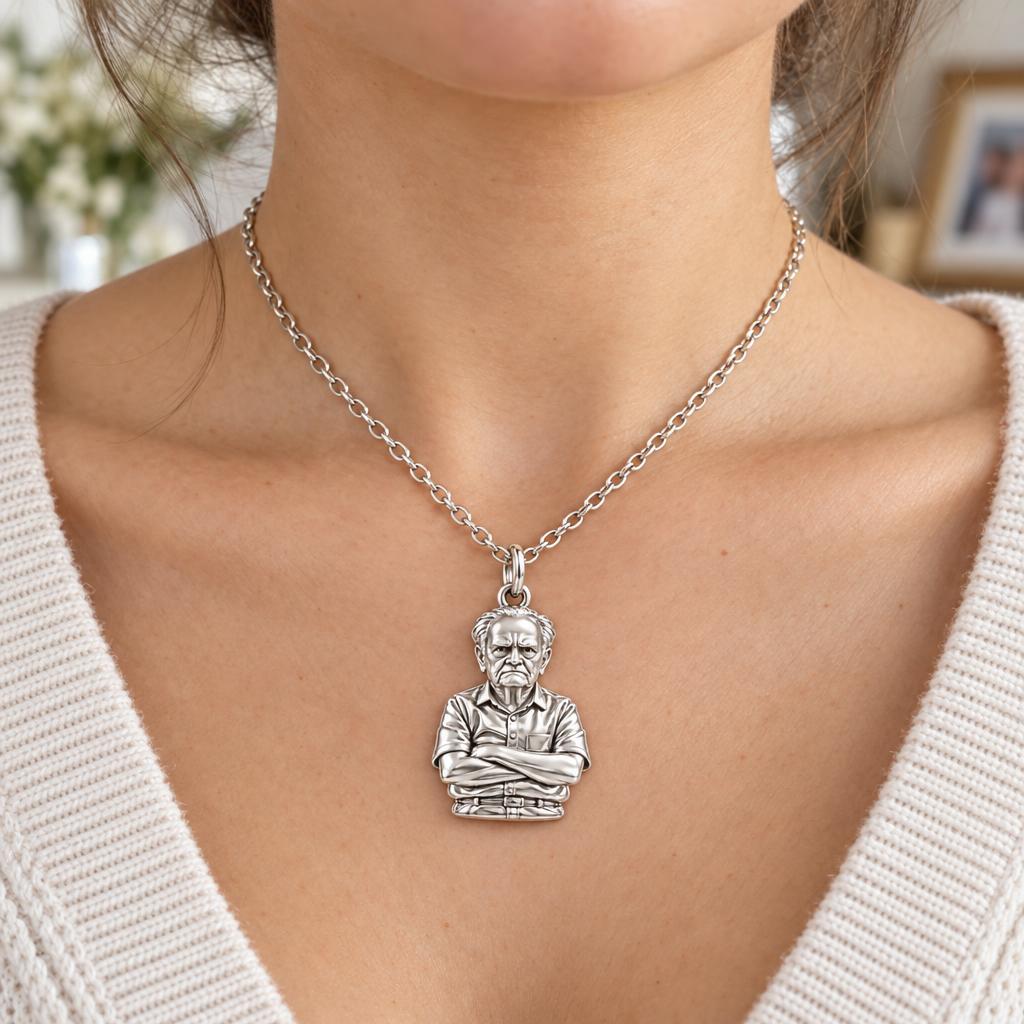 Custom Portrait Bust Charm Necklace Set – worn / in use