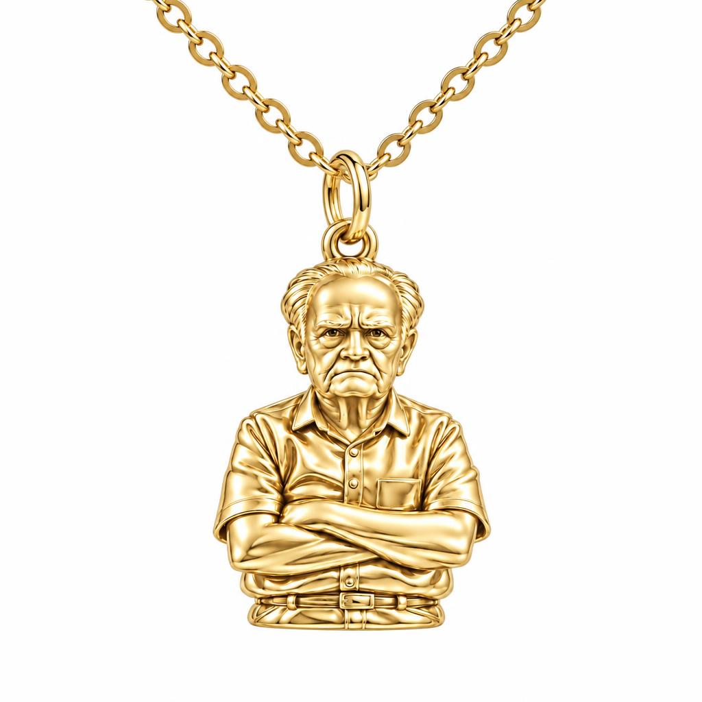 Custom Portrait Bust Charm Necklace Set – 18K gold, front view