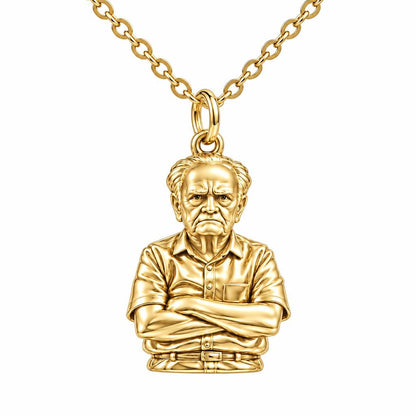 Custom Portrait Bust Charm Necklace Set – 18K gold, front view