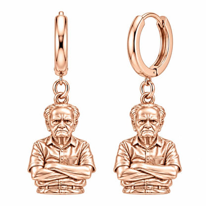 Custom Portrait Bust Huggie Charm Earrings – rose gold, front view