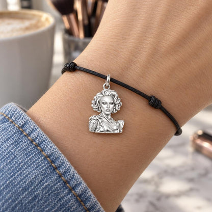 Custom Portrait Icon Charm Bracelet – Personalized Bestie Gift – worn on the wrist on a black cord bracelet