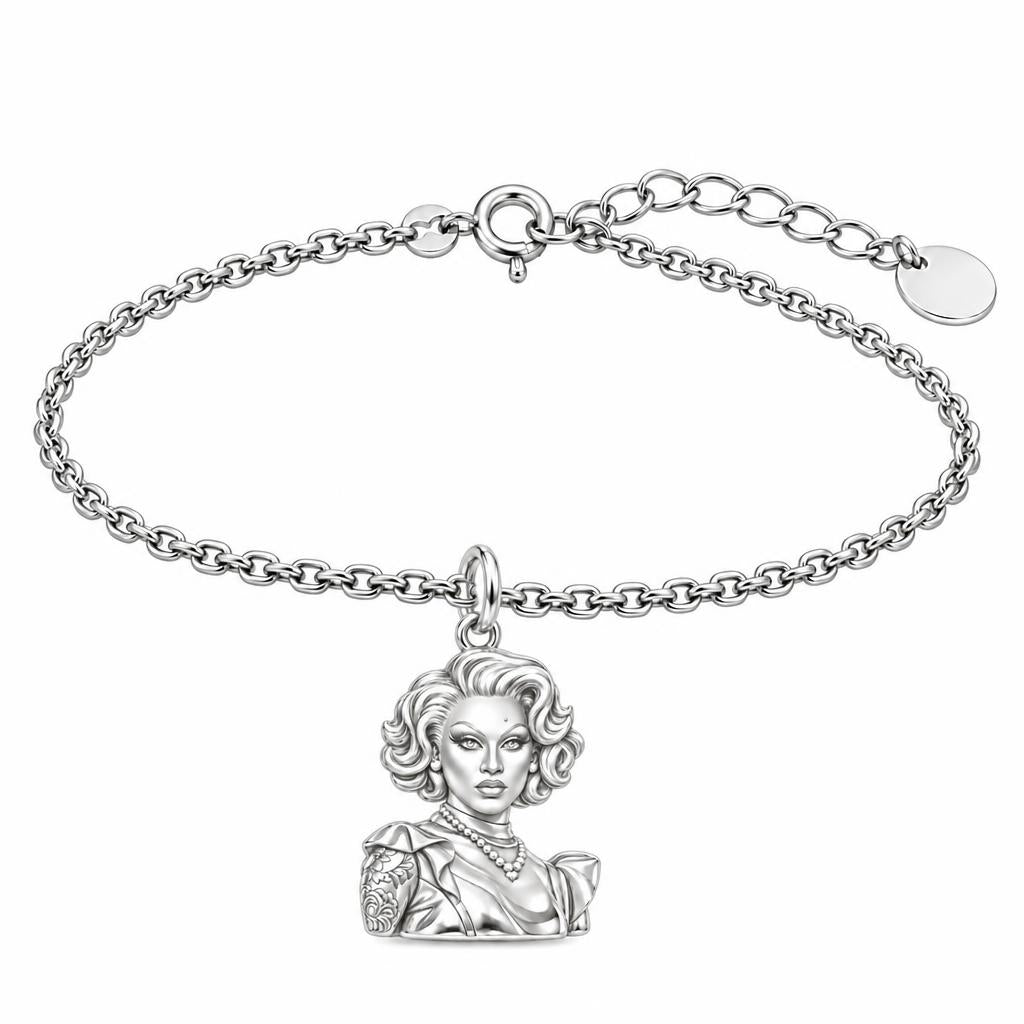 Custom Portrait Icon Charm Bracelet Set – silver, front view