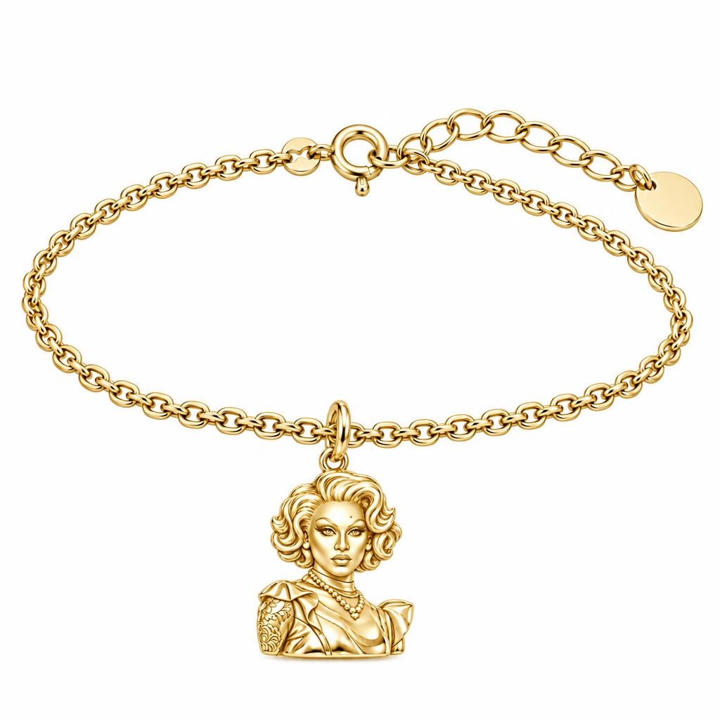 Custom Portrait Icon Charm Bracelet Set – 18K gold, front view