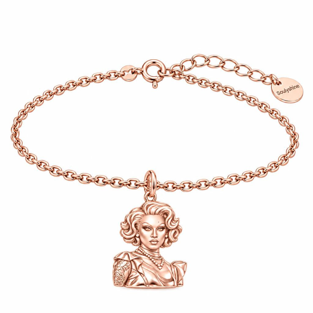 Custom Portrait Icon Charm Bracelet Set – rose gold, front view