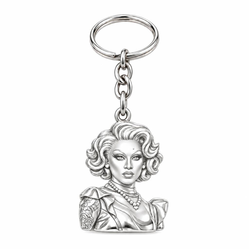 Custom Portrait Icon Charm Keychain – silver, front view