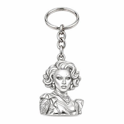 Custom Portrait Icon Charm Keychain – silver, front view