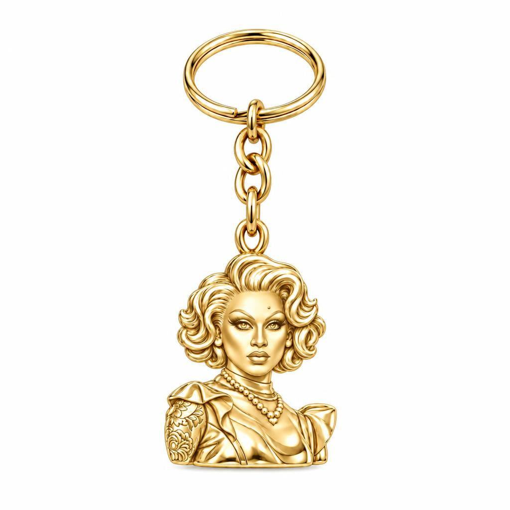 Custom Portrait Icon Charm Keychain – 18K gold, front view