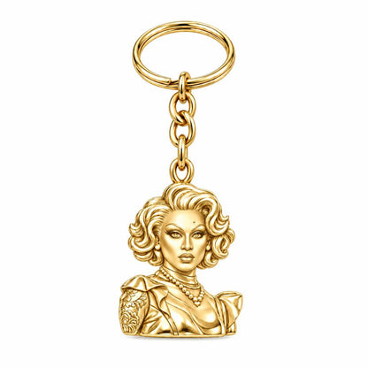 Custom Portrait Icon Charm Keychain – 18K gold, front view