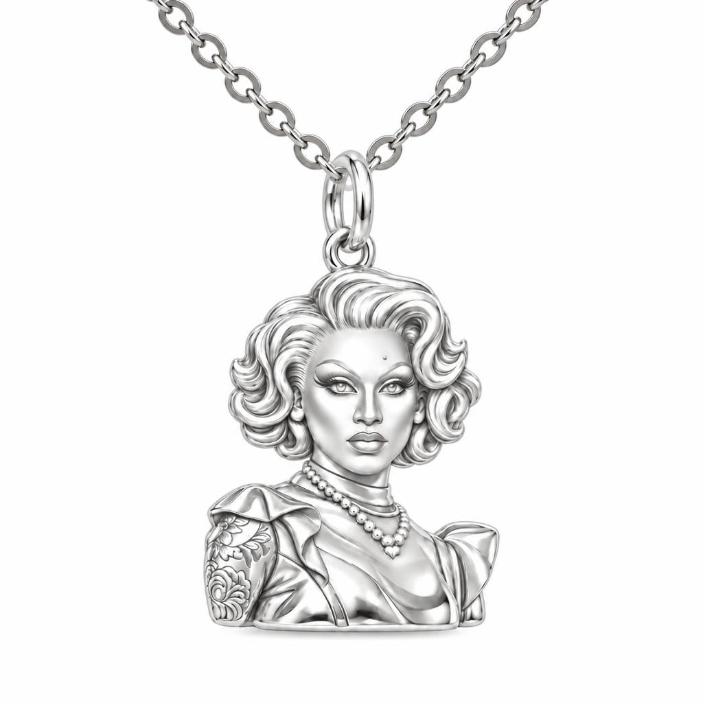 Custom Portrait Icon Charm Necklace Set – silver, front view