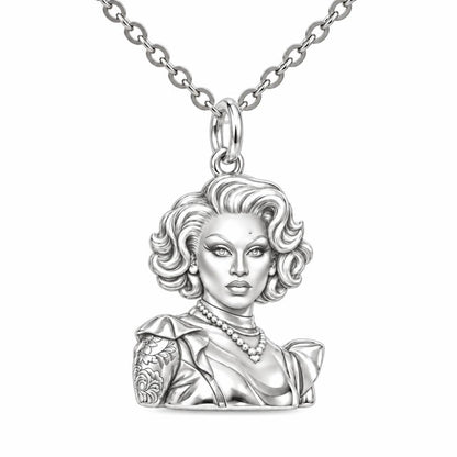Custom Portrait Icon Charm Necklace Set – silver, front view