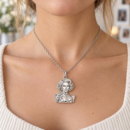 Custom Portrait Icon Charm Necklace Set – worn / in use