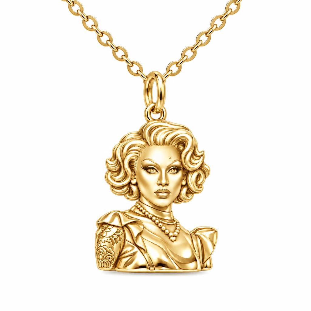 Custom Portrait Icon Charm Necklace Set – 18K gold, front view