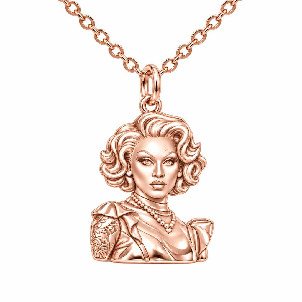 Custom Portrait Icon Charm Necklace Set – rose gold, front view