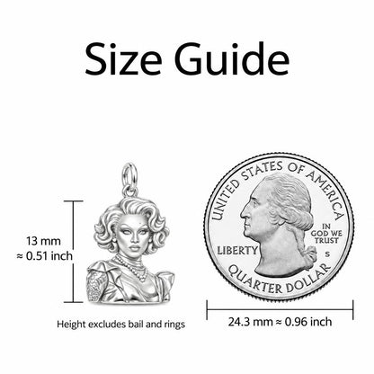 Custom Portrait Icon Huggie Charm Earrings – size guide, 13 mm charm next to a quarter